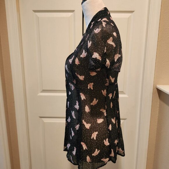 KIRRA SHEER BLACK AND PINK TOP - Picture 2 of 4